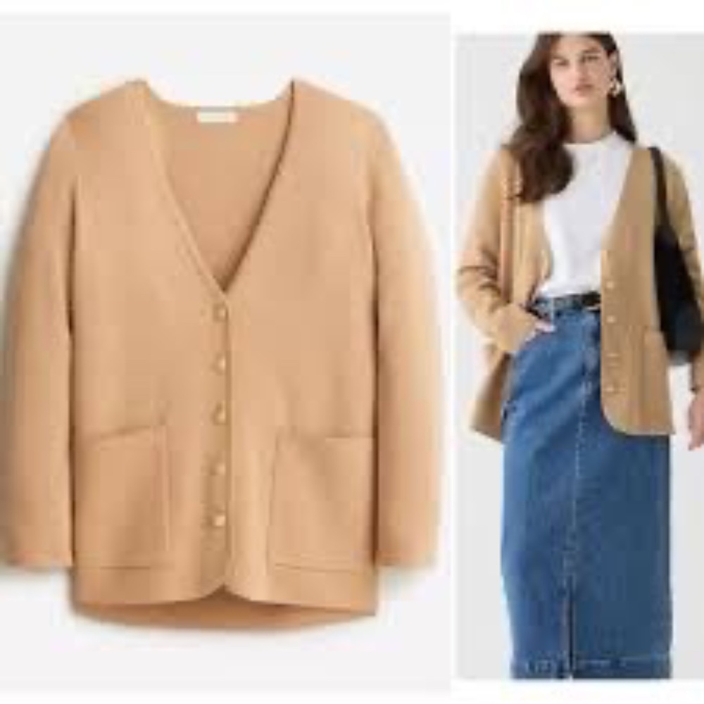 J. Crew Giselle Merino Wool Gold Button cardigan sweater blazer Camel S